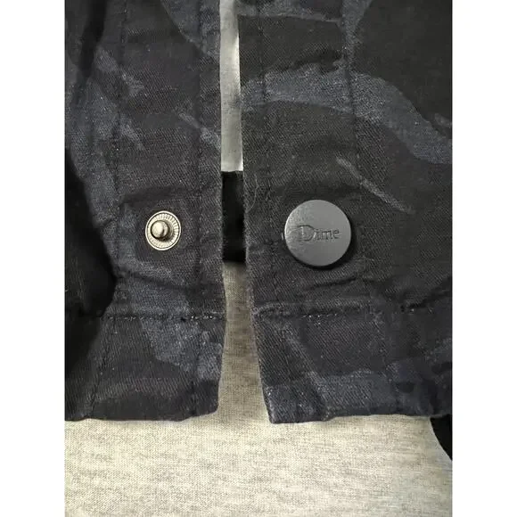 Dime Jacket Mens Large Navy Marble Coach Snap Button Embroidered Logo Skateboard